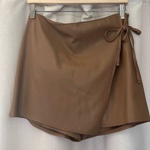 Clay Colored Faux Leather Skort